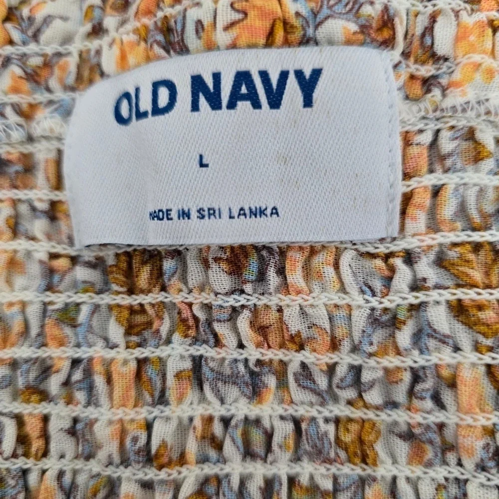 Old Navy Cream Yellow Puff Sleeve Square Neck Floral Babydoll Blouse Size Large